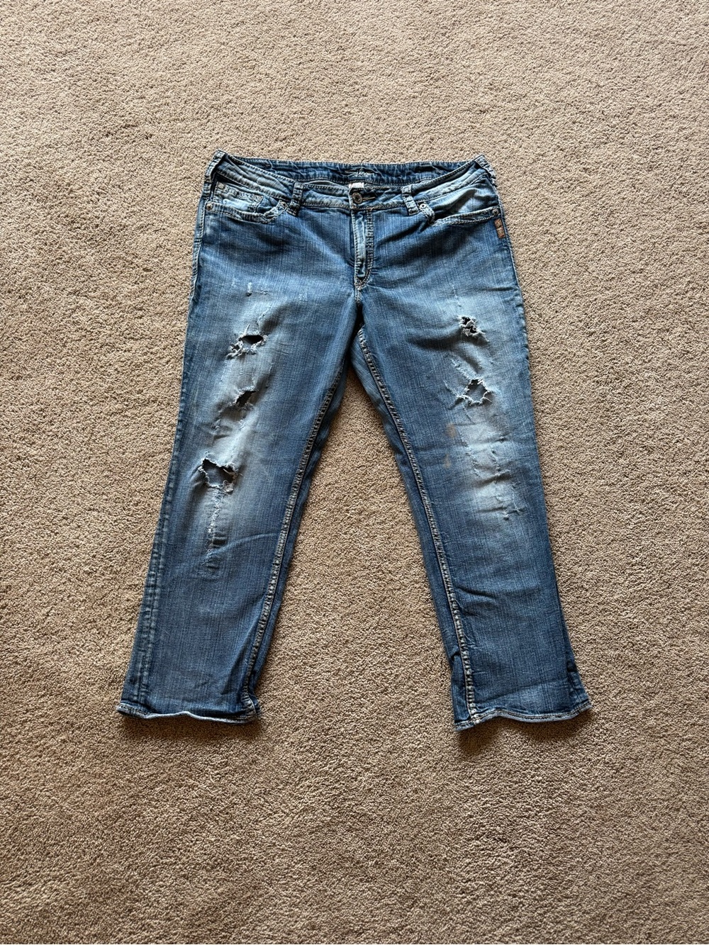 Silver By Buckle Sam Capri Jeans Women’s Plus Size 18 Y2K Factory Distressing